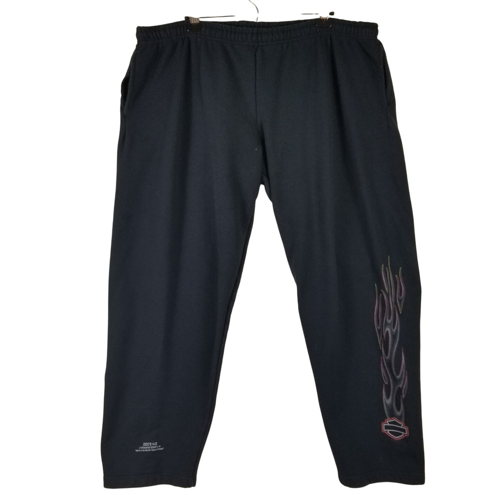 VTG Harley Davidson Sweatpants Men 2XL Black Flame Graphic Doc's H-D Shawano